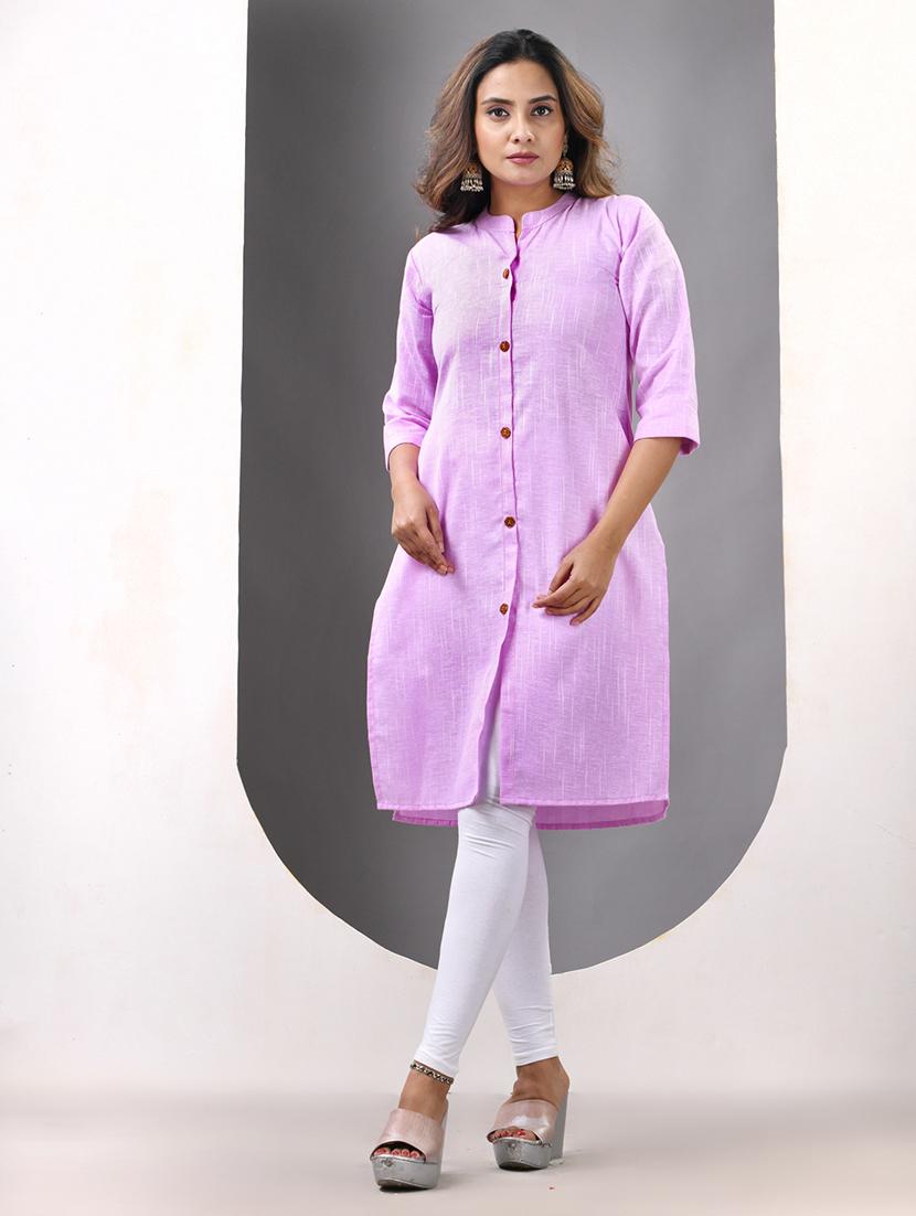 women solid three quarter sleeve straight kurta - 21844405 - Zoom Image - 0