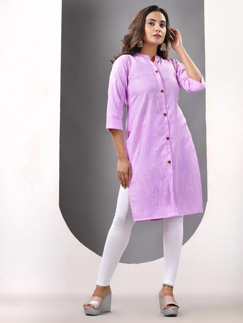 women solid three quarter sleeve straight kurta - 21844405 - Standard Image - 3
