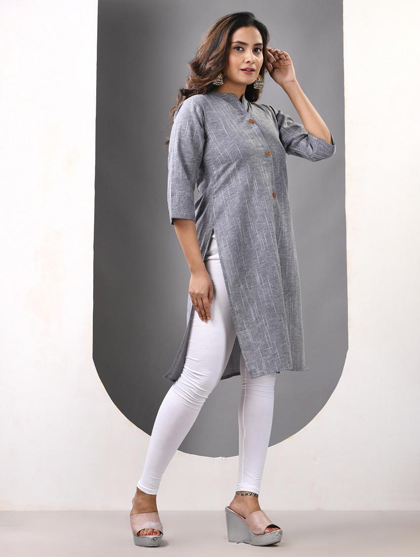 women self design three quarter sleeve straight kurta - 21844406 - Standard Image - 3