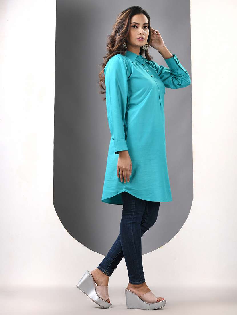 women solid long sleeve straight kurta - 21844410 - Standard Image - 3