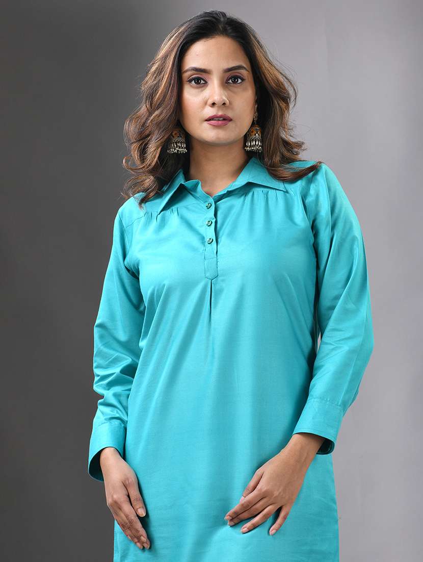 women solid long sleeve straight kurta - 21844410 - Standard Image - 5