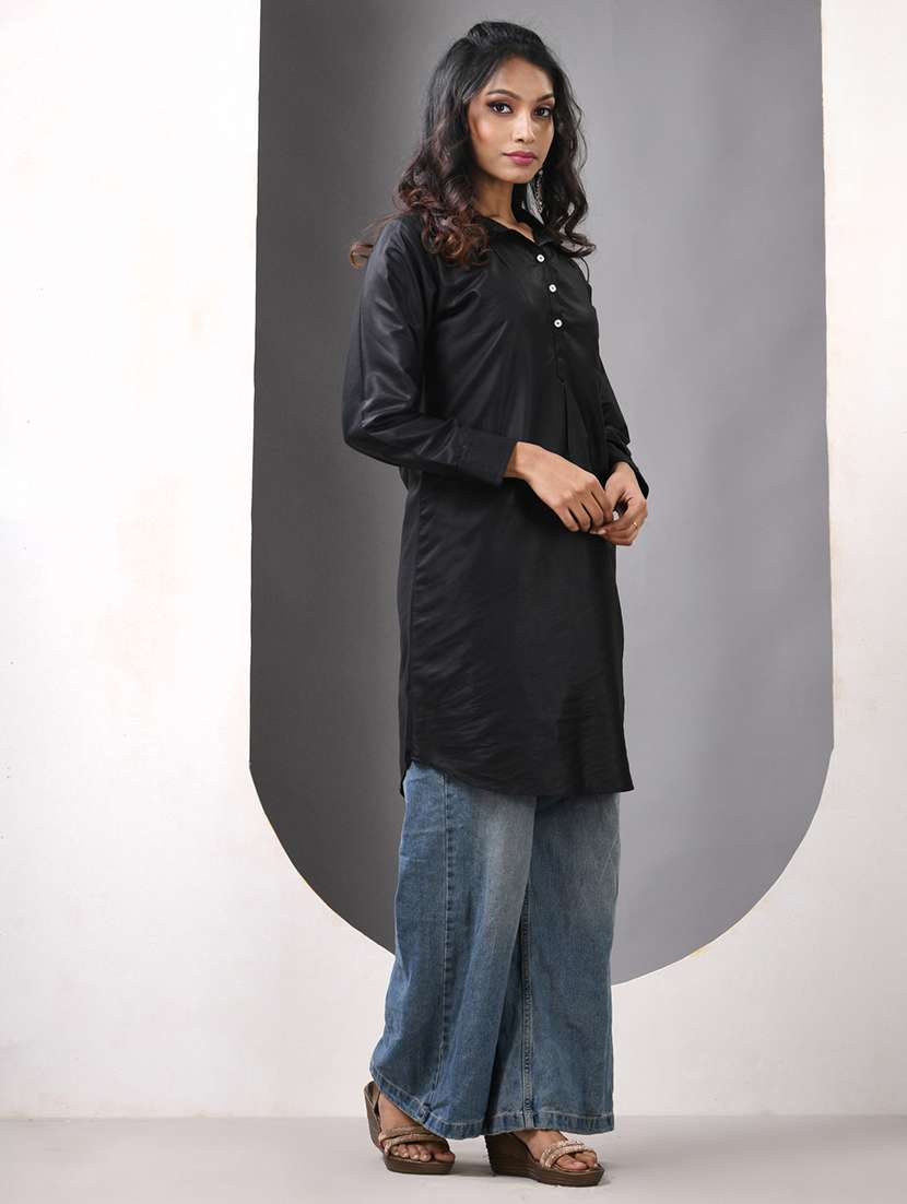 women solid long sleeve straight kurta - 21844412 -  Standard Image - 3