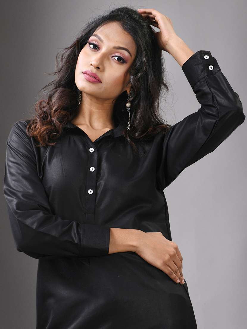 women solid long sleeve straight kurta - 21844412 -  Standard Image - 5
