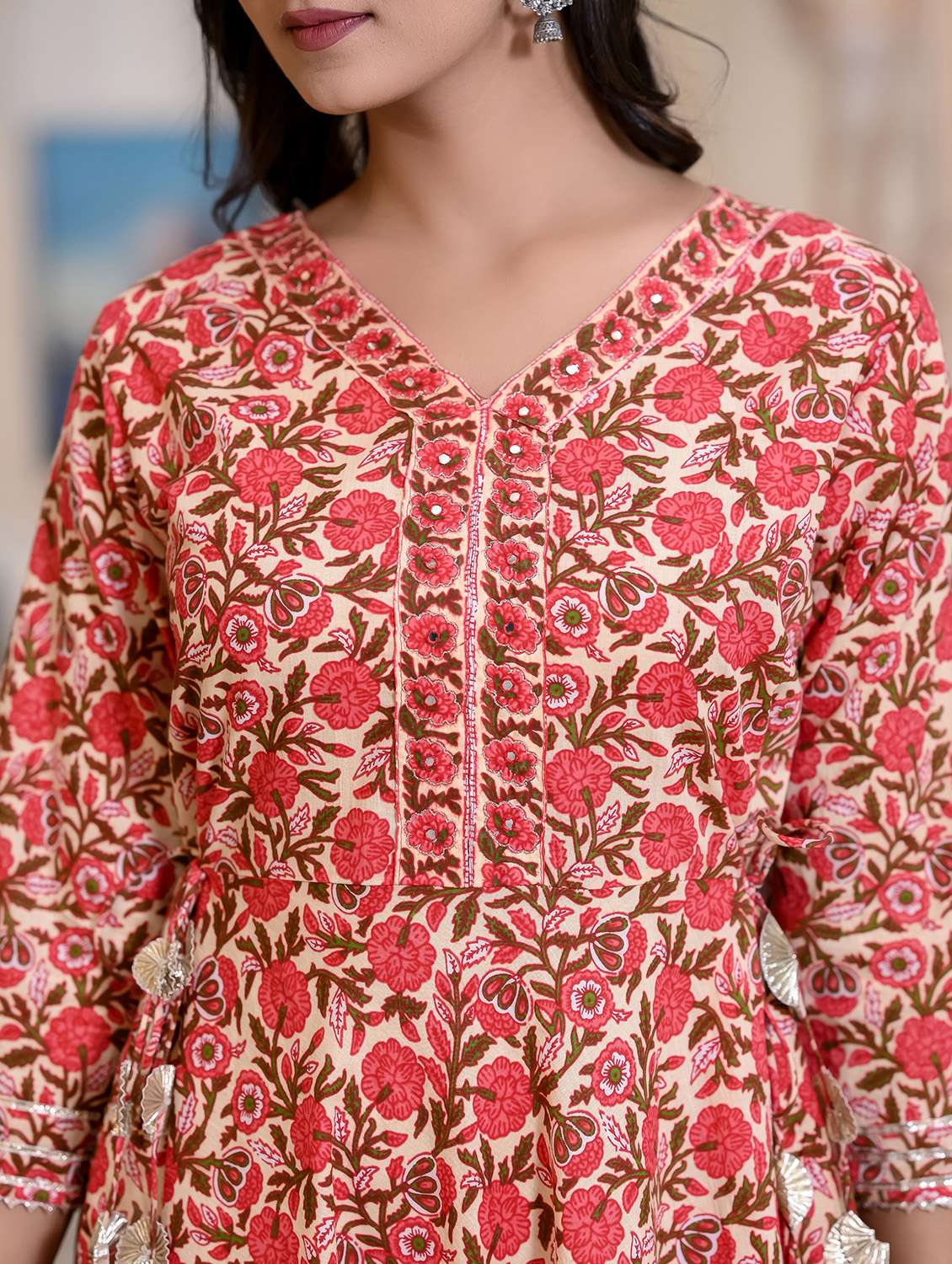 women floral printed three quarter sleeve anarkali ethnic dress - 21844429 -  Standard Image - 3