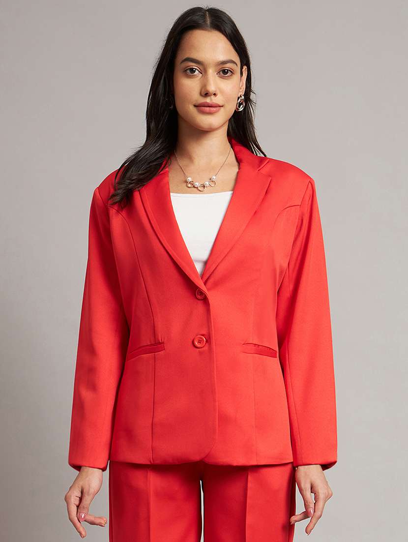 women solid long sleeves single breasted blazer