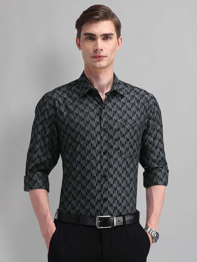 men geometric long sleeve slim fit formal shirt - 21844491 -  Zoom Image - 0