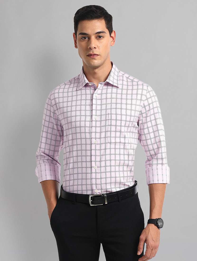 men checkered long sleeve regular fit formal shirt