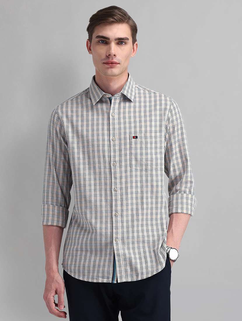 men checkered long sleeve slim fit casual shirt - 21844499 -  Zoom Image - 0