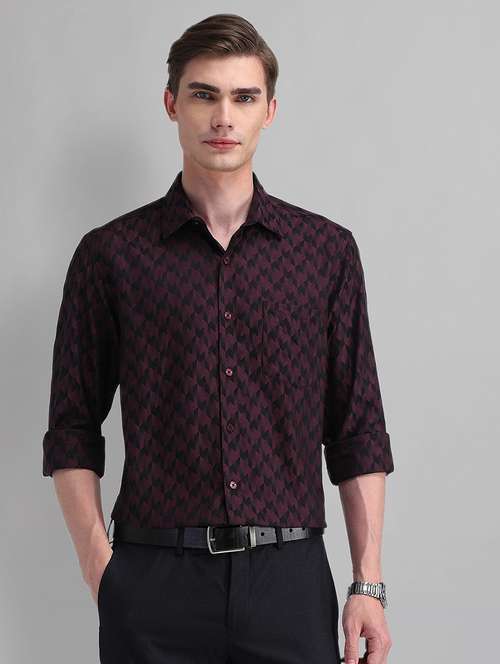 men geometric long sleeve slim fit formal shirt - 21844504 -  Standard Image - 0