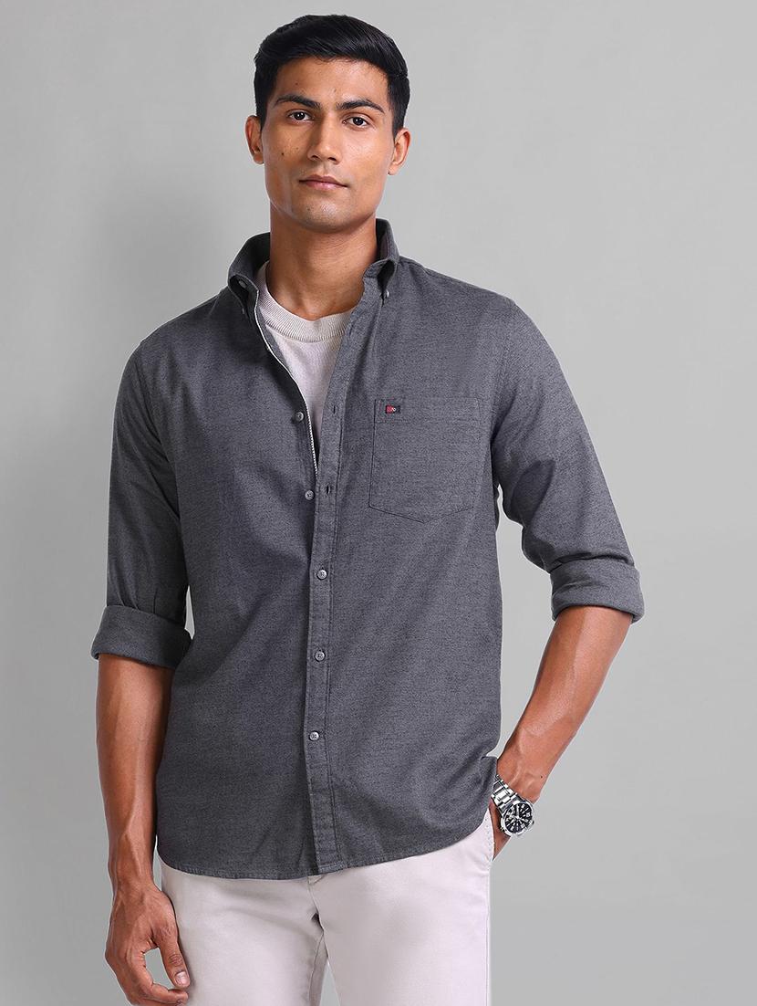 men solid long sleeve slim fit casual shirt - 21844528 -  Zoom Image - 0