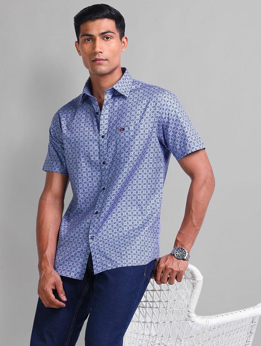 men printed short sleeve slim fit casual shirt - 21844529 -  Zoom Image - 0