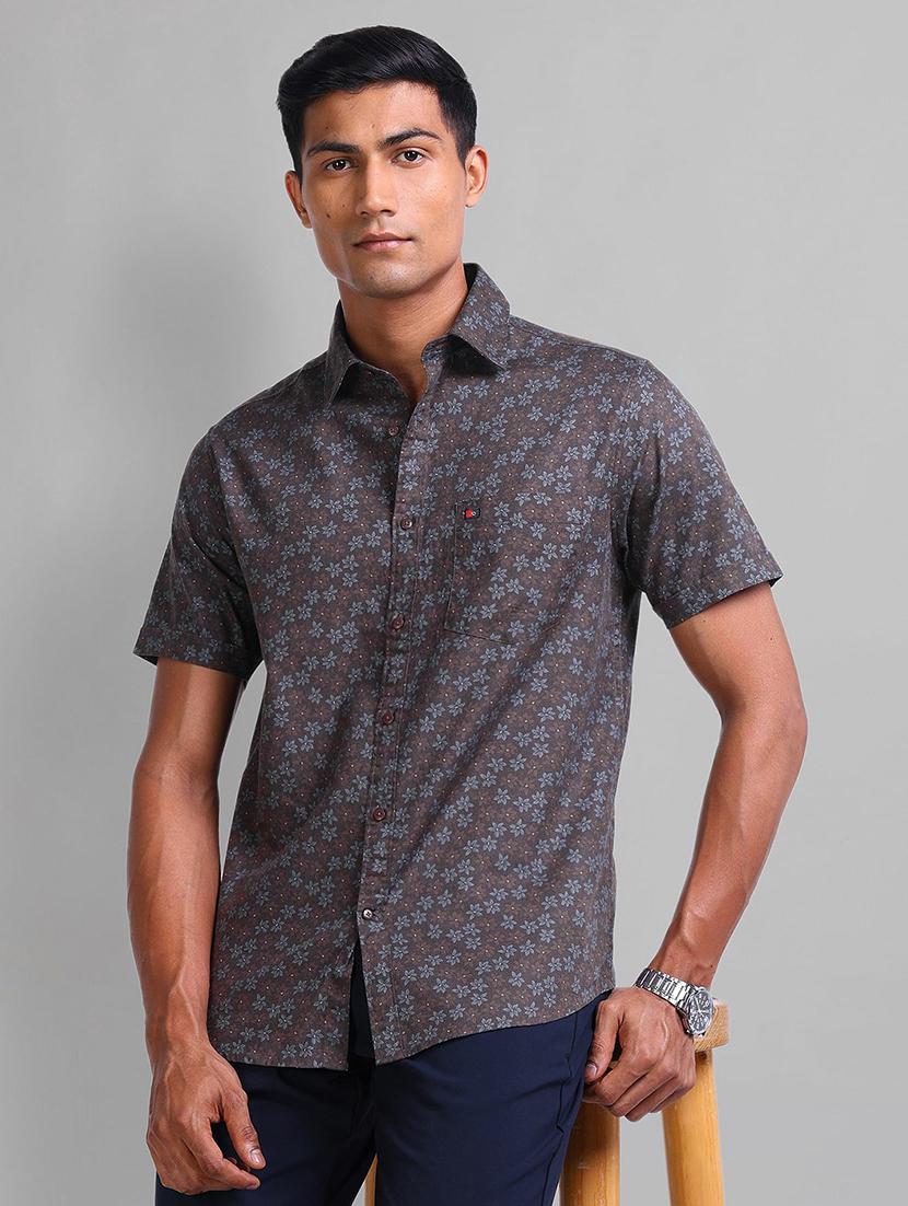 men floral printed short sleeve slim fit casual shirt - 21844531 - Zoom Image - 0