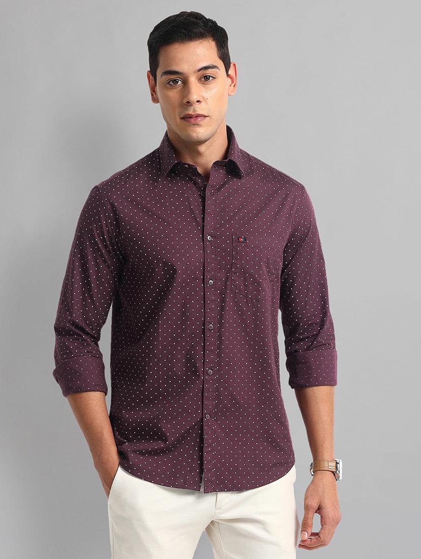 men printed long sleeve slim fit casual shirt