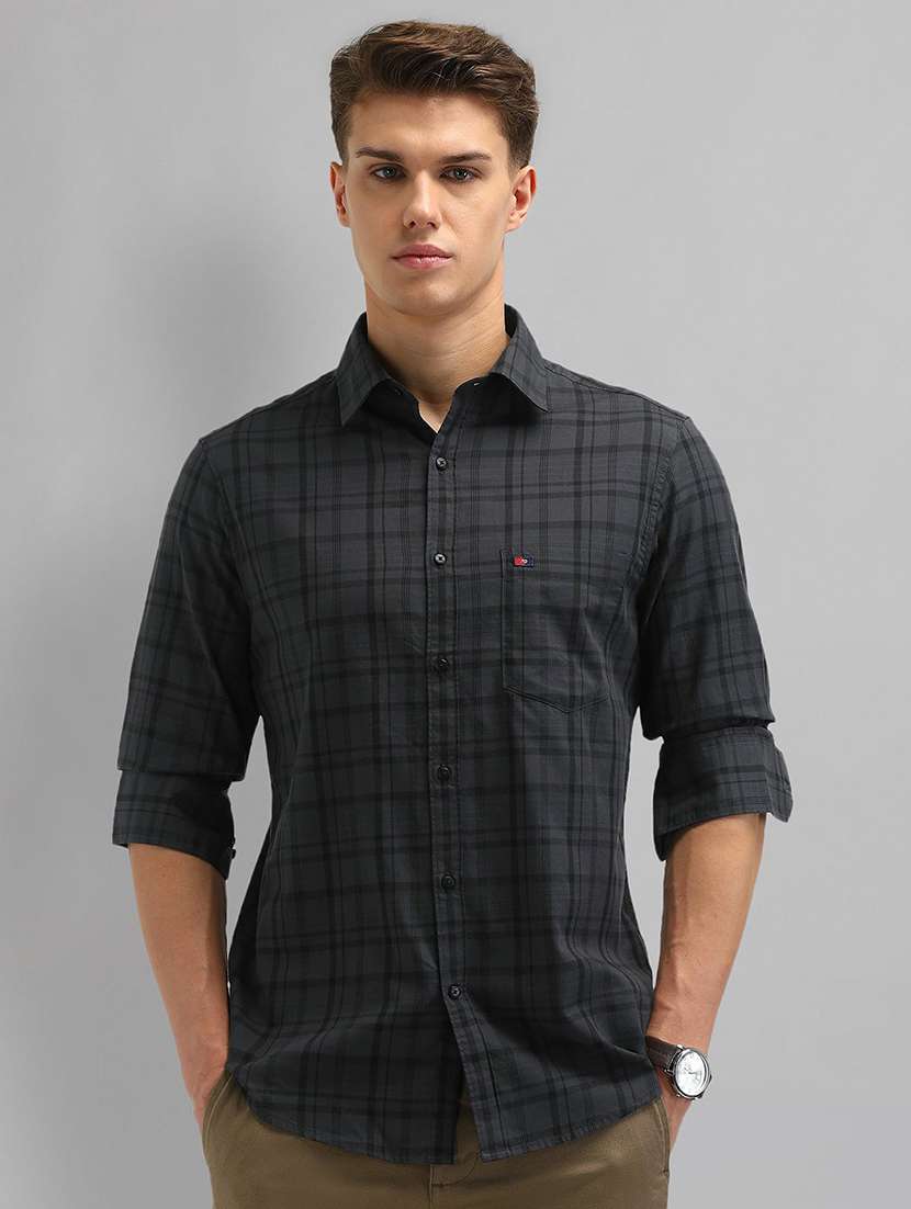 men checkered long sleeve slim fit casual shirt - 21844559 - Zoom Image - 0