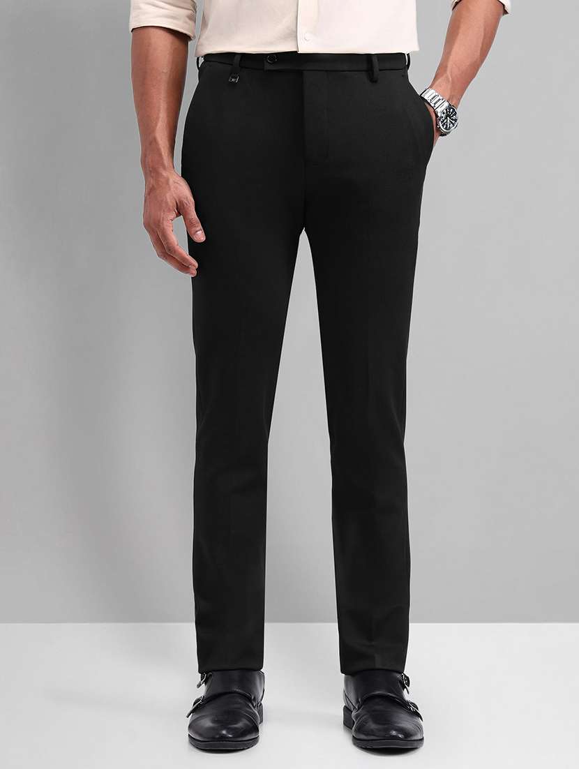 men solid mid rise flat front formal trouser