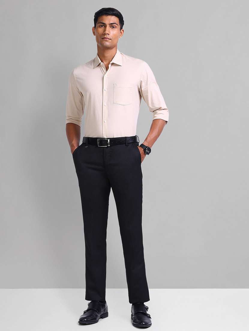 men solid mid rise flat front formal trouser - 21844783 - Standard Image - 3