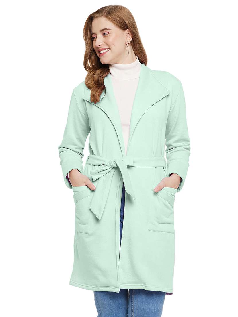 women solid long sleeves trench coat