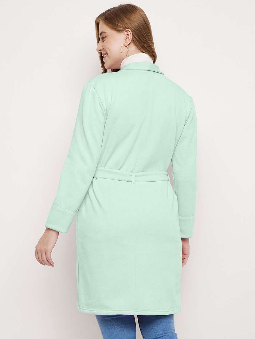 women solid long sleeves trench coat - 21844842 - Standard Image - 3