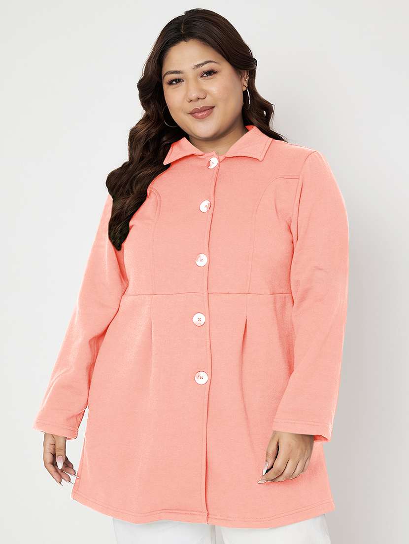 women plus size solid long sleeves trench coat