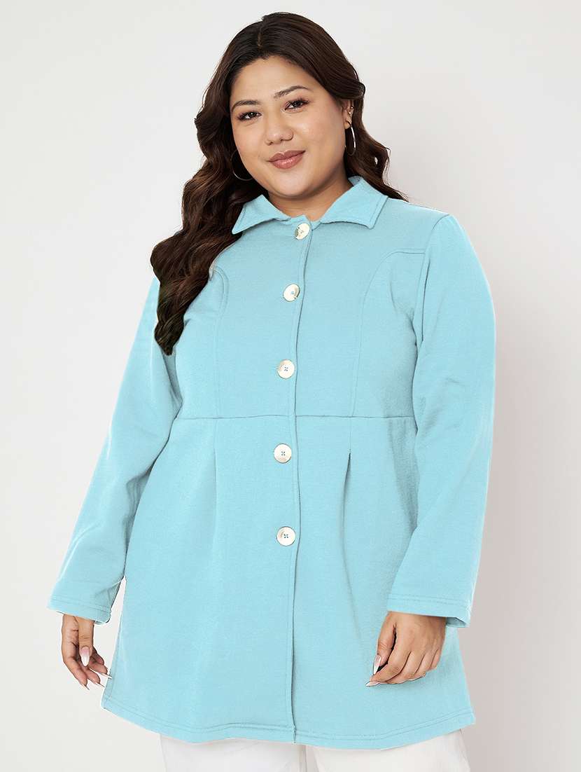 women plus size solid long sleeves trench coat