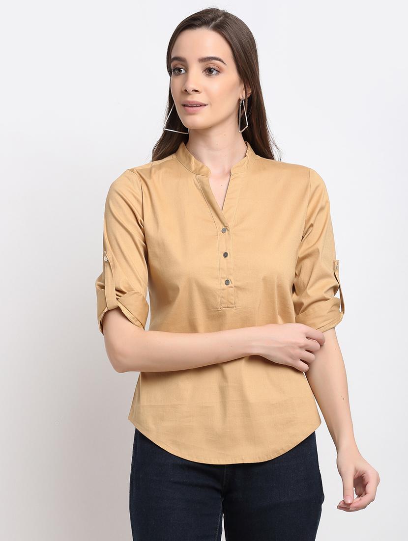 women solid roll-up sleeves regular top - 21844851 -  Zoom Image - 0