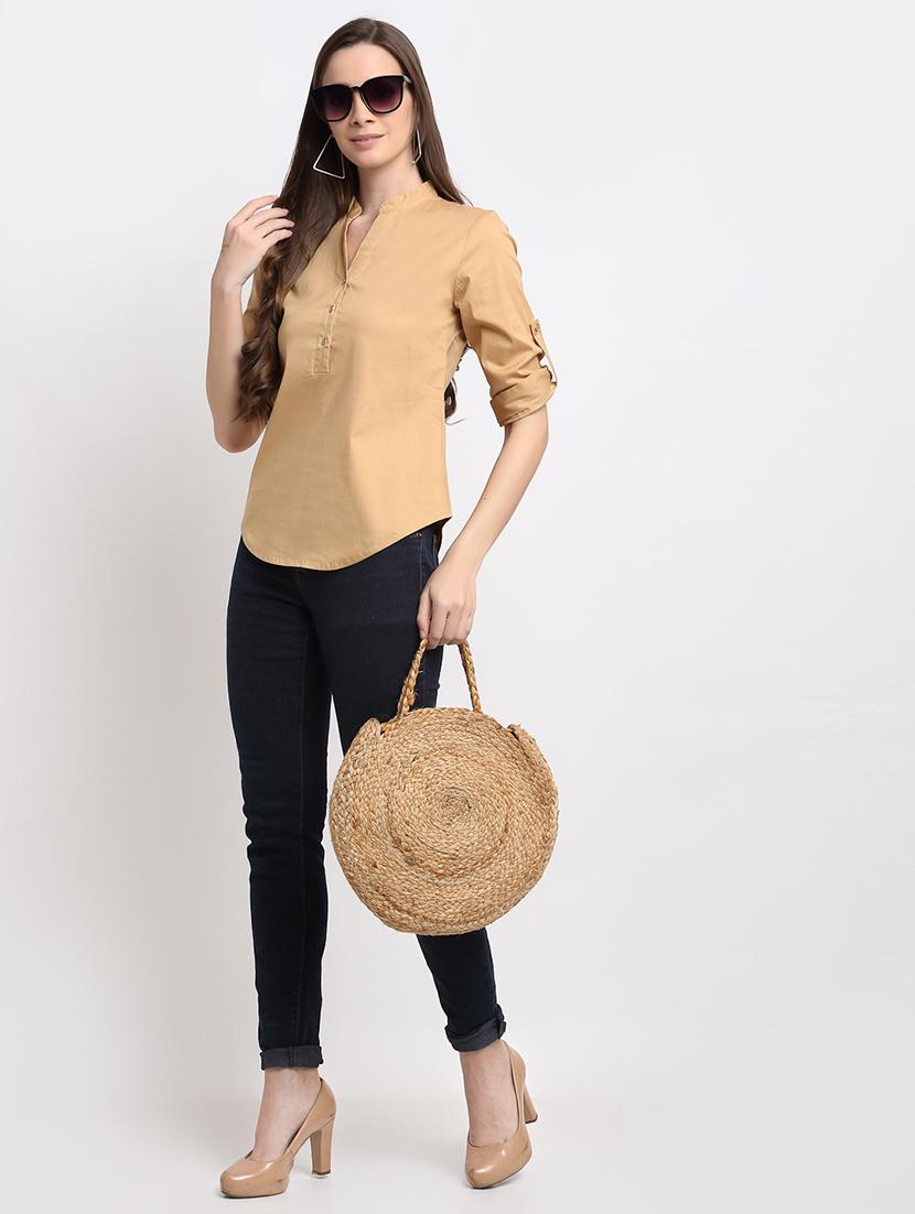 women solid roll-up sleeves regular top - 21844851 - Standard Image - 3