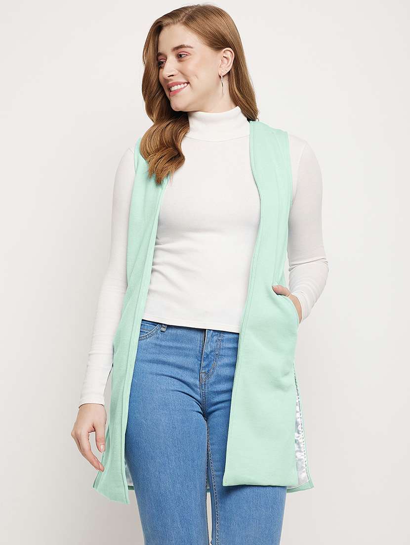 women solid sleeveless regular shrug