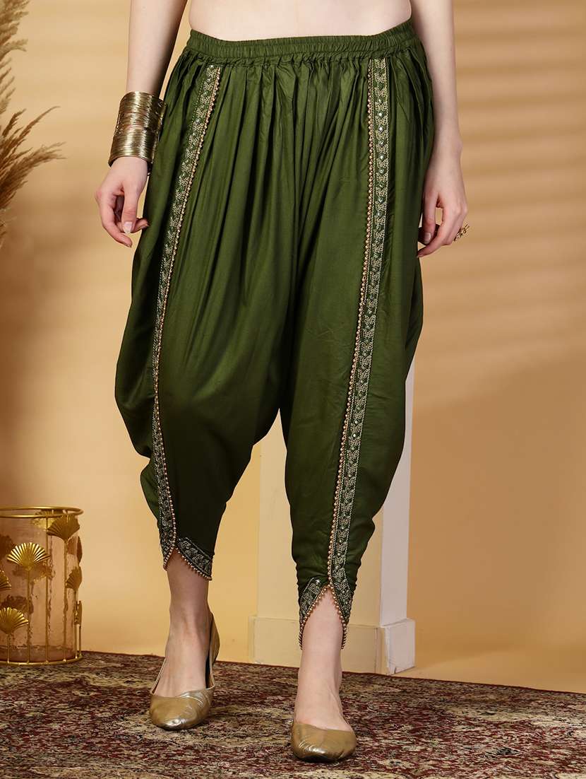 women solid mid rise embellished dhoti salwar - 21844924 -  Zoom Image - 0