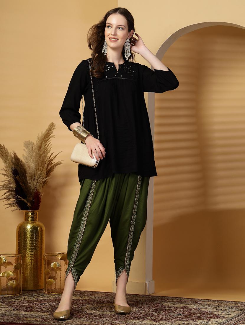 women solid mid rise embellished dhoti salwar - 21844924 - Standard Image - 5