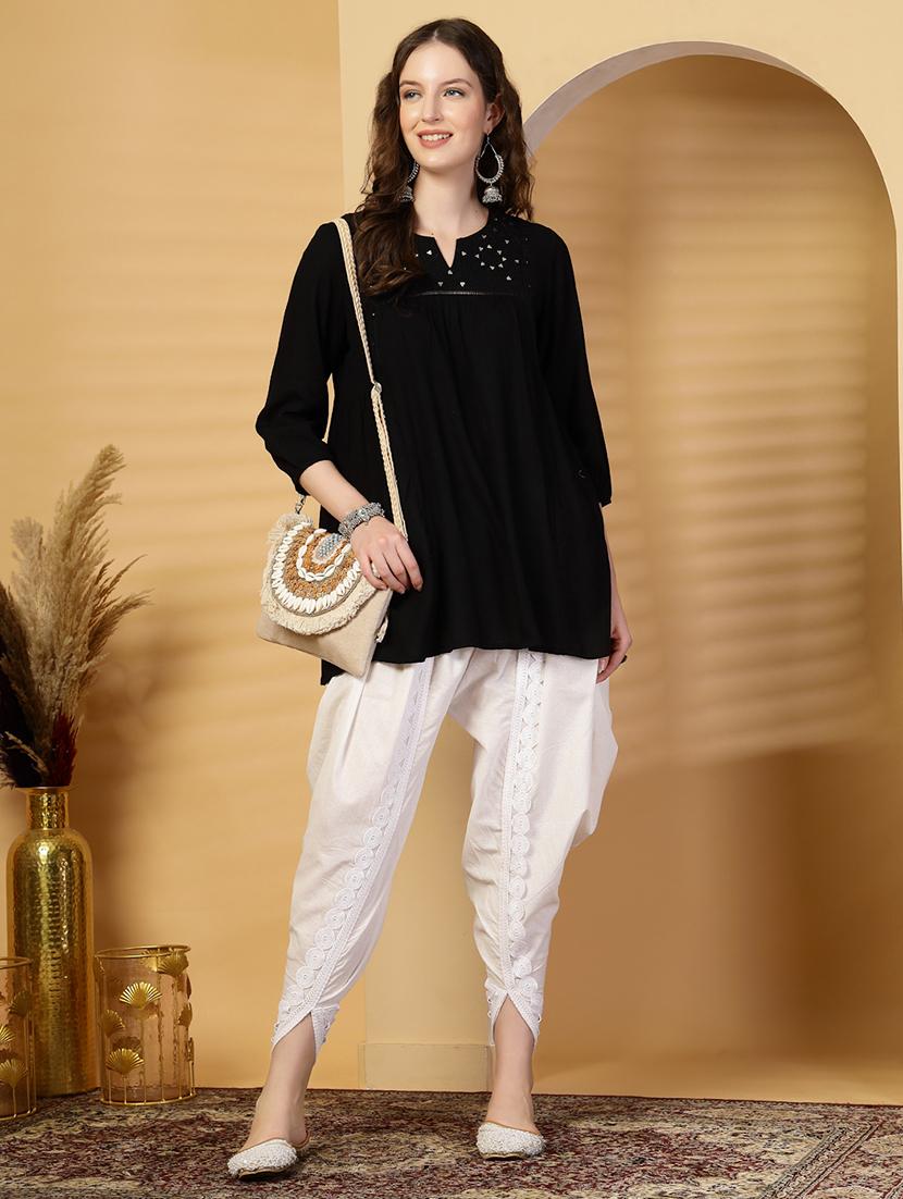 women solid mid rise embellished dhoti salwar - 21844925 - Standard Image - 5