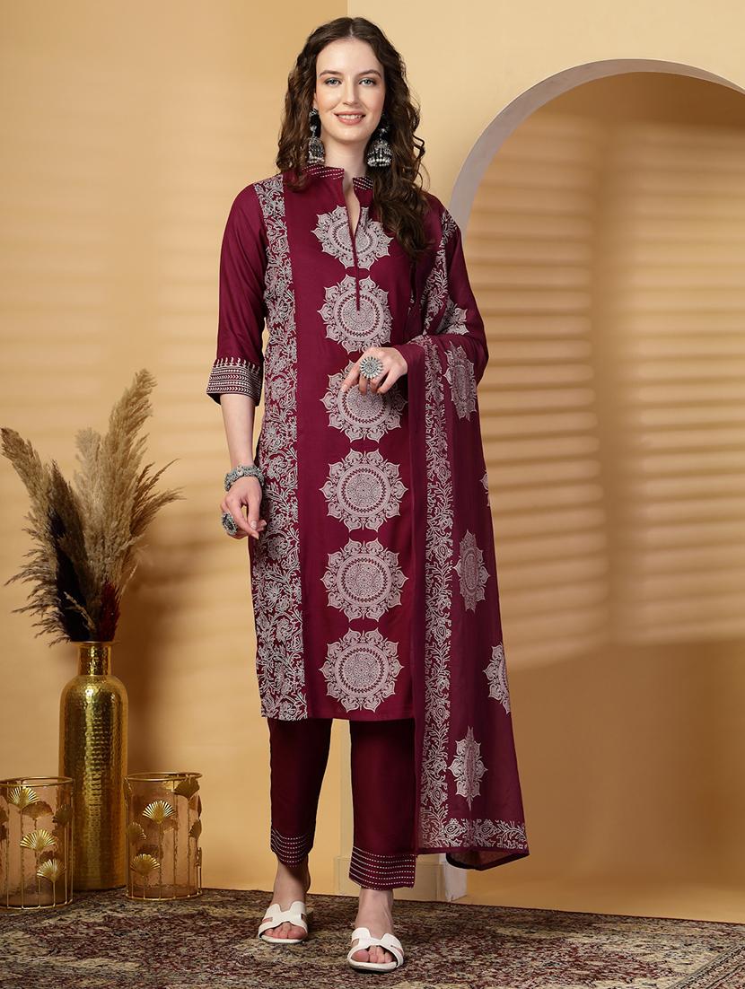 women three quarter sleeve kurta pant with dupatta set - 21844940 - Standard Image - 5