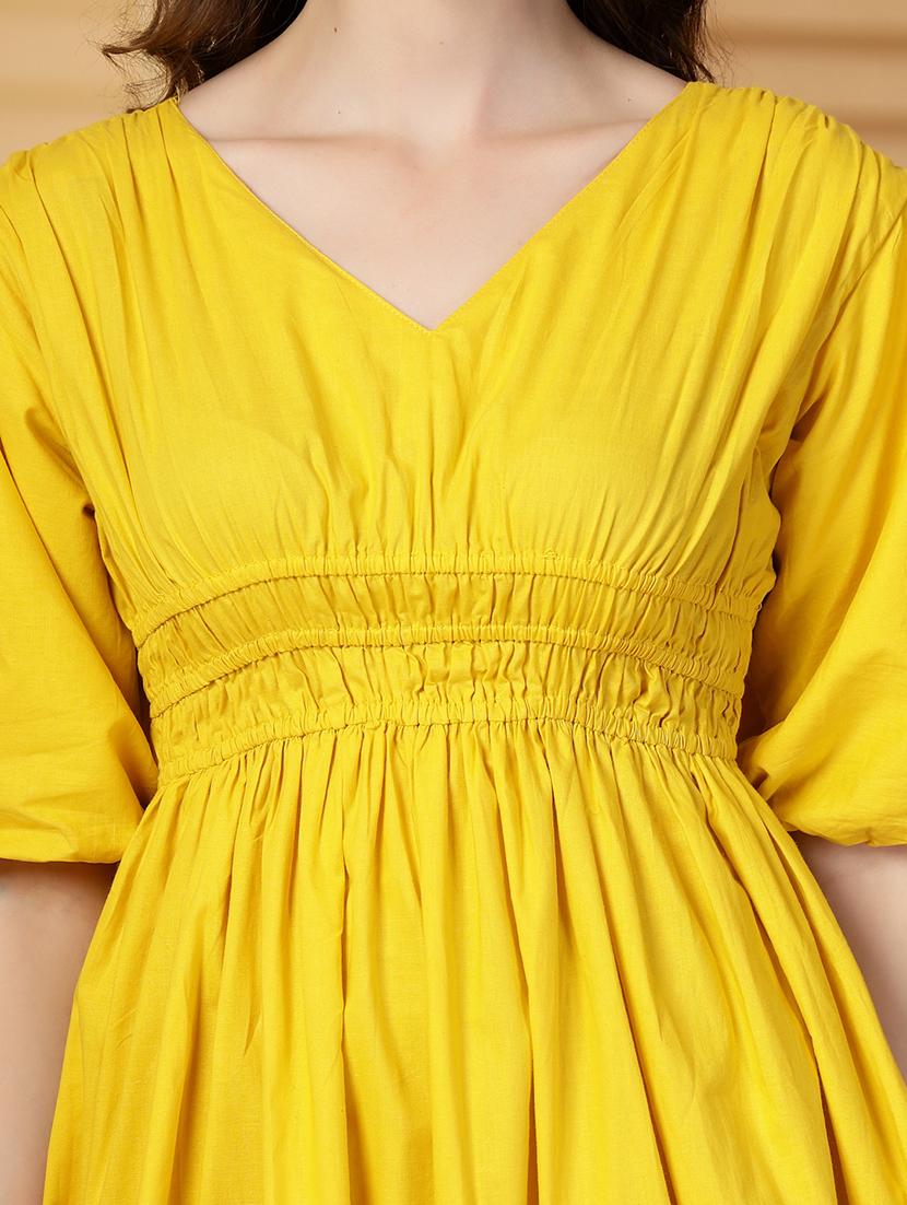 women solid puff sleeves tiered dress - 21844954 - Standard Image - 5