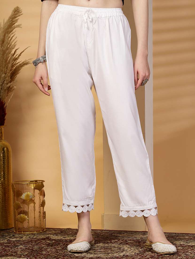 women white solid mid rise straight tapered pant - 21844958 -  Zoom Image - 0