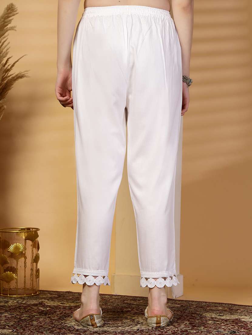 women white solid mid rise straight tapered pant - 21844958 - Standard Image - 3