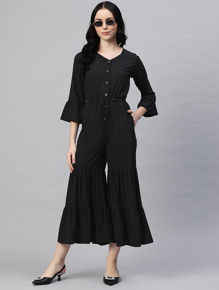 women solid bell sleeves calf length jumpsuit - 21845447 - Zoom Image - 0