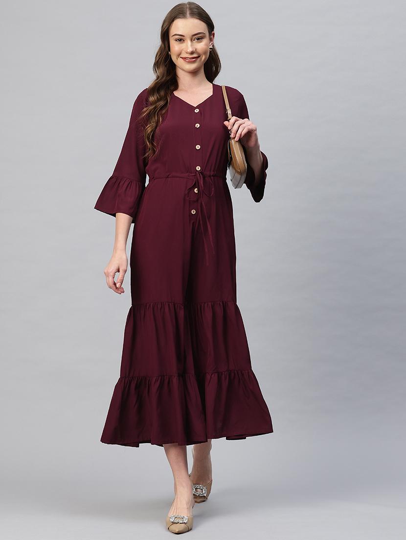 women solid bell sleeves calf length jumpsuit - 21845448 - Zoom Image - 0
