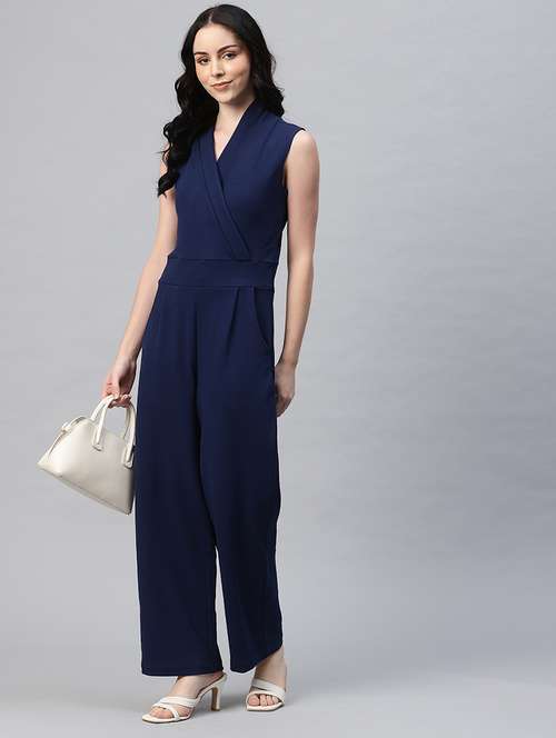 women solid overlap neck sleeveless jumpsuit - 21845450 -  Standard Image - 0