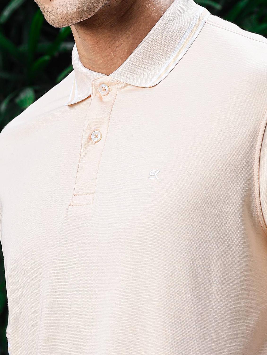 men beige solid short sleeve polo t-shirt - 21845464 - Standard Image - 5