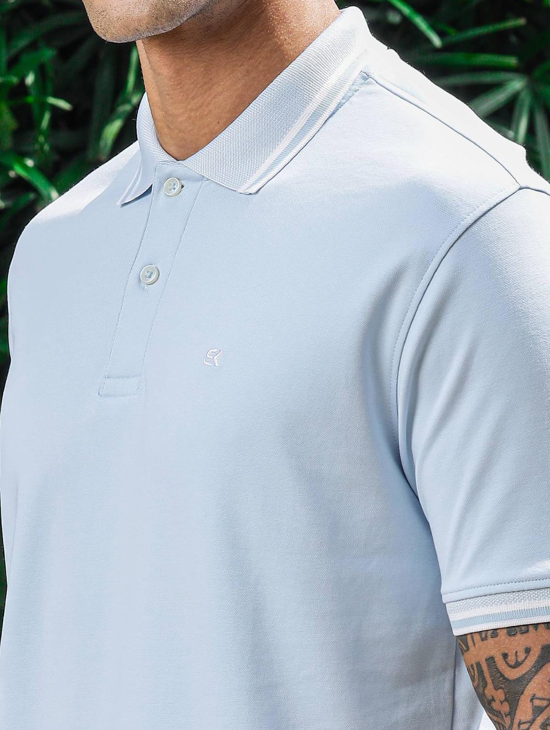 men blue solid short sleeve polo t-shirt - 21845466 - Standard Image - 5
