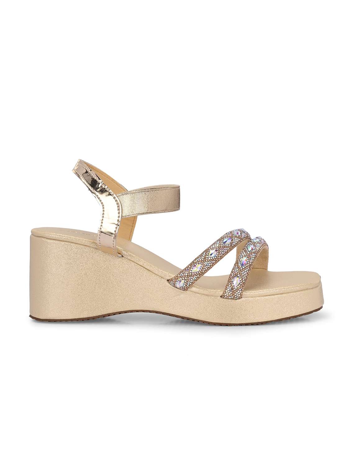 women gold ankle strap wedge - 21845506 -  Standard Image - 3