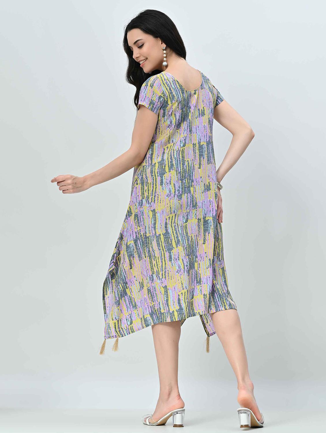 women printed round neck asymmetric dress - 21845548 - Standard Image - 3