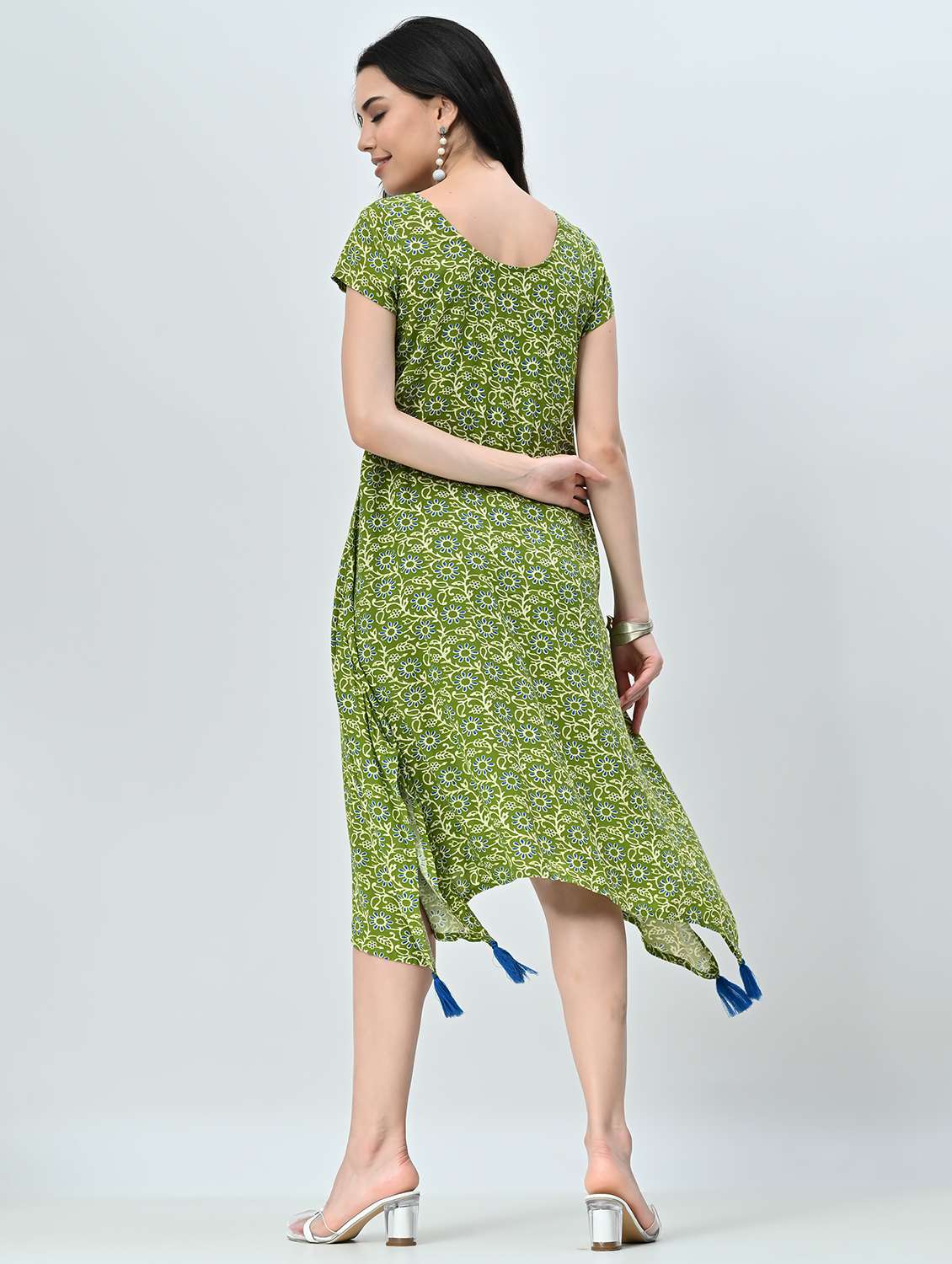 women printed round neck asymmetric dress - 21845549 -  Standard Image - 3