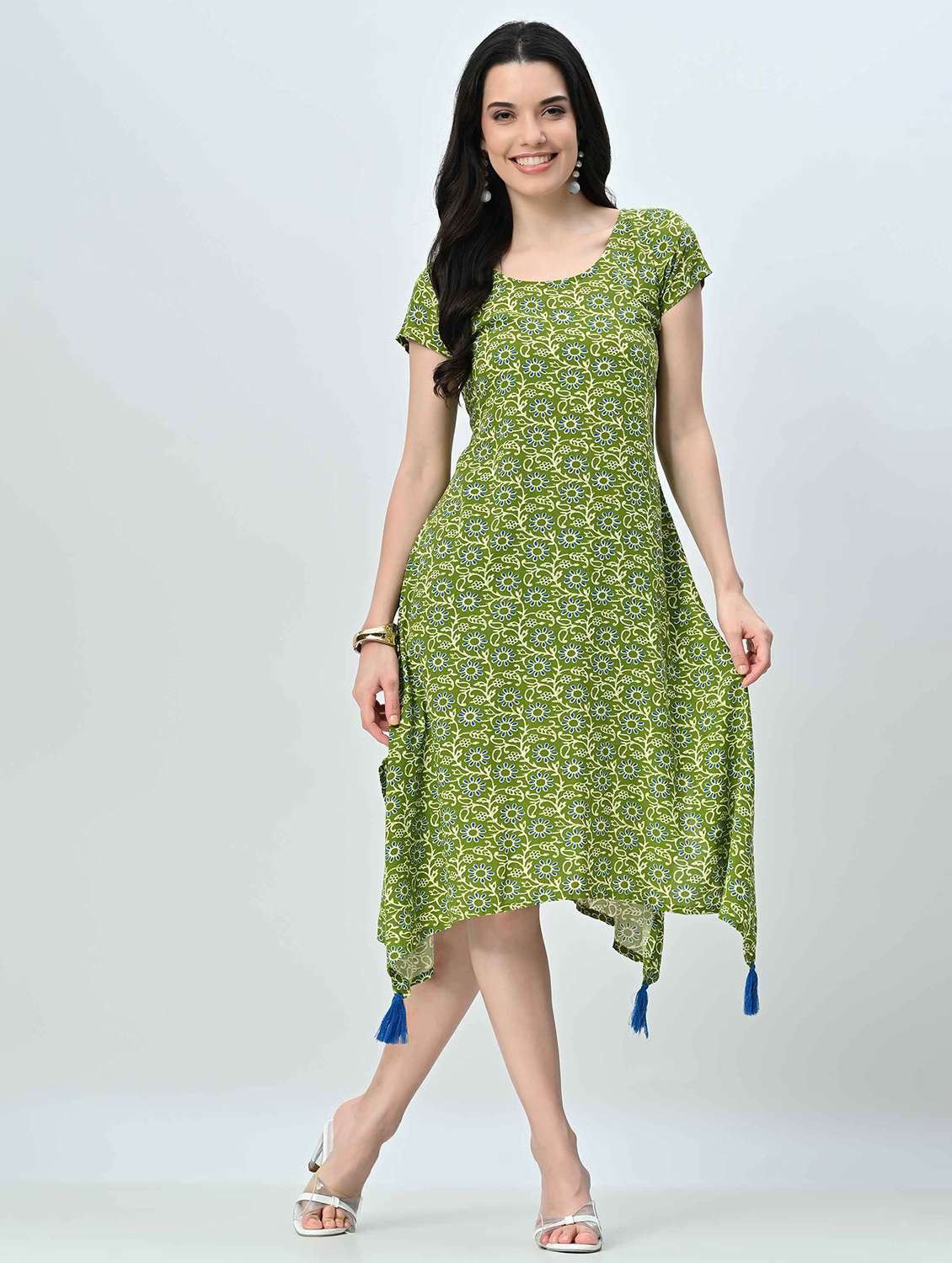 women printed round neck asymmetric dress - 21845549 -  Standard Image - 5