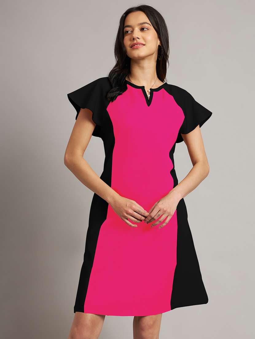 women color blocked short sleeve a-line dress - 21851372 -  Standard Image - 3