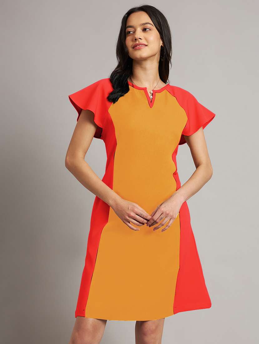 women color blocked short sleeve a-line dress - 21851388 -  Standard Image - 3