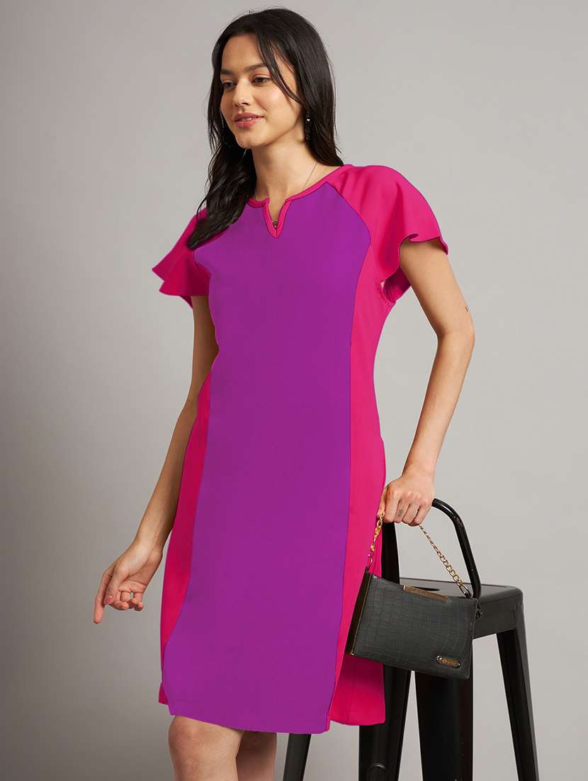 women color blocked short sleeve a-line dress