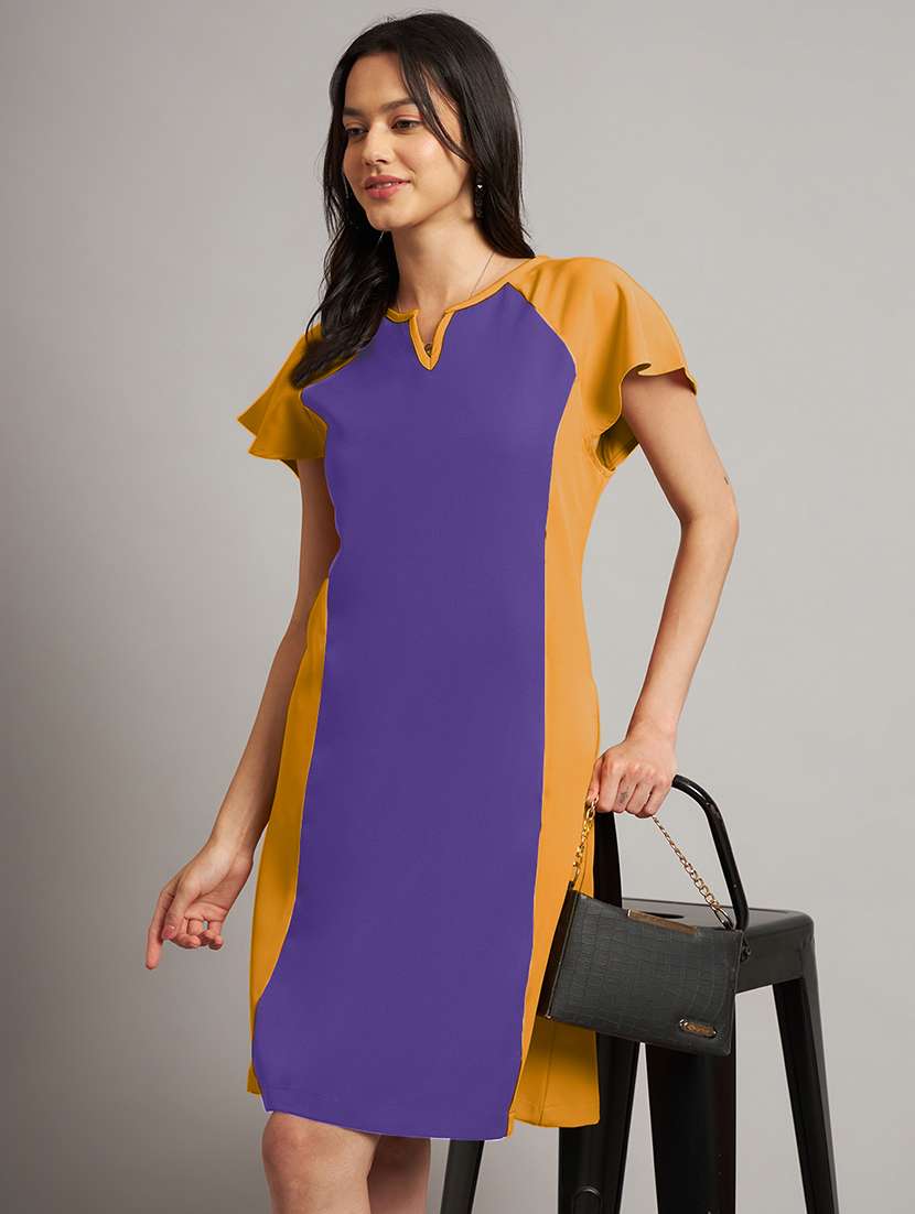 women color blocked short sleeve a-line dress