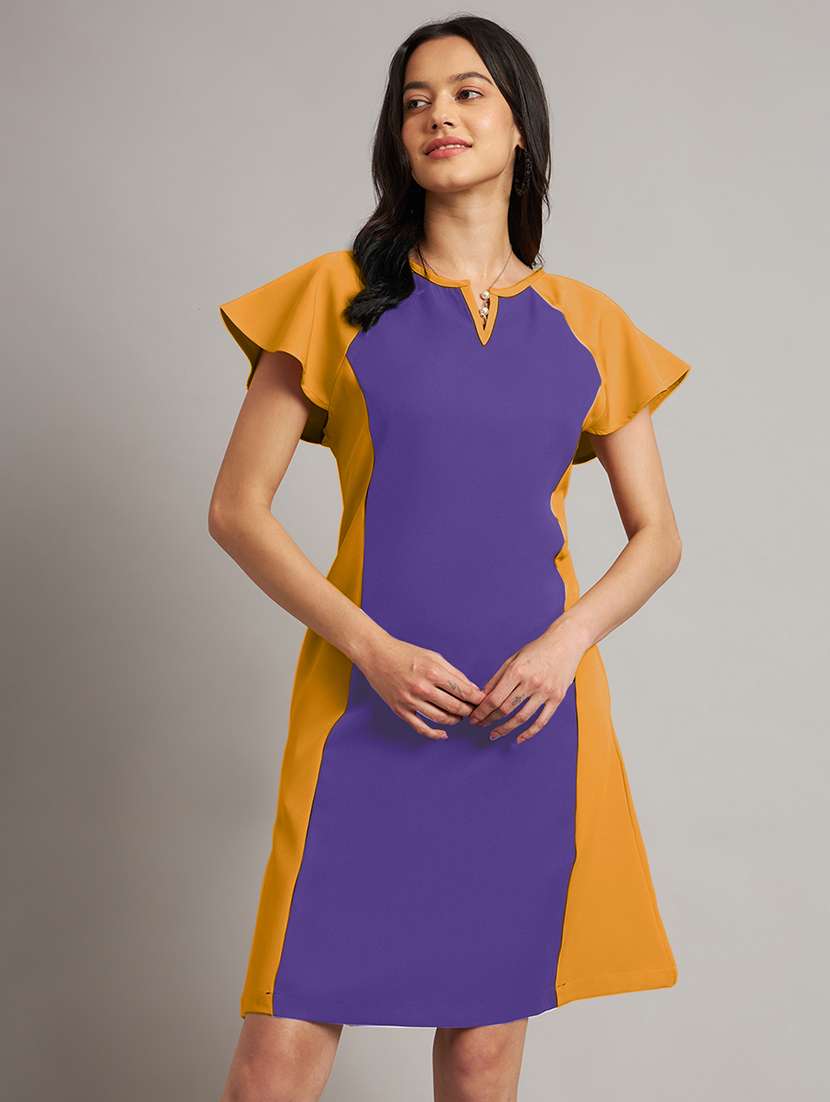 women color blocked short sleeve a-line dress - 21851395 -  Standard Image - 3