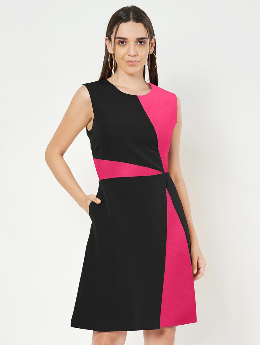 women color blocked sleeveless a-line dress - 21851397 -  Zoom Image - 0