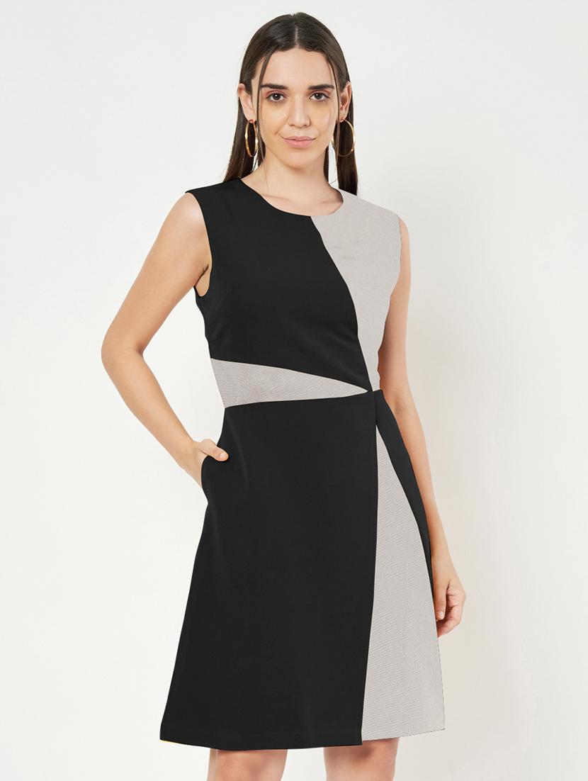 women color blocked sleeveless a-line dress - 21851399 - Zoom Image - 0